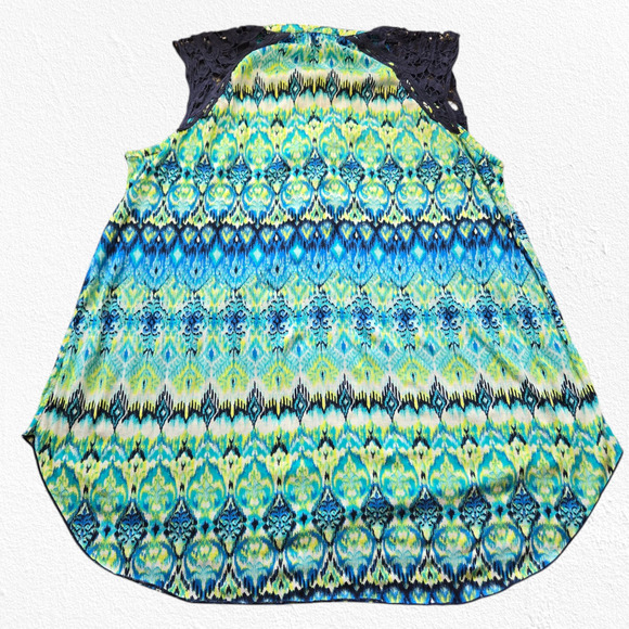 French Laundry Green Blue Watercolor V Neck Relaxed High Low Blouse Size 1X - Picture 10 of 10